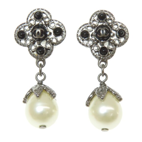 CHANEL White Logo Earrings